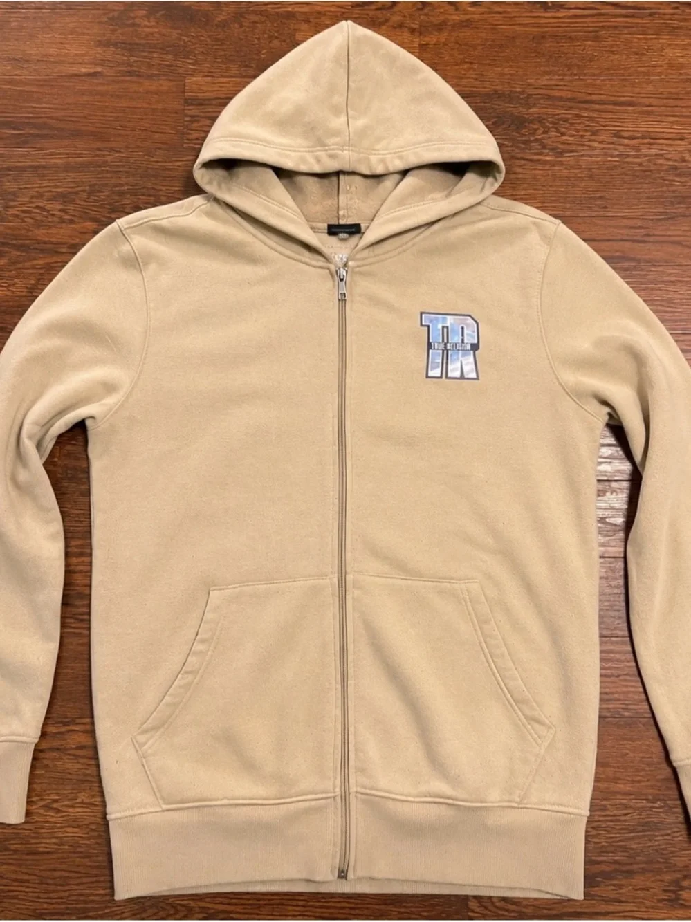 True Religion Tan Zip-Up Hoodie with Chest Logo